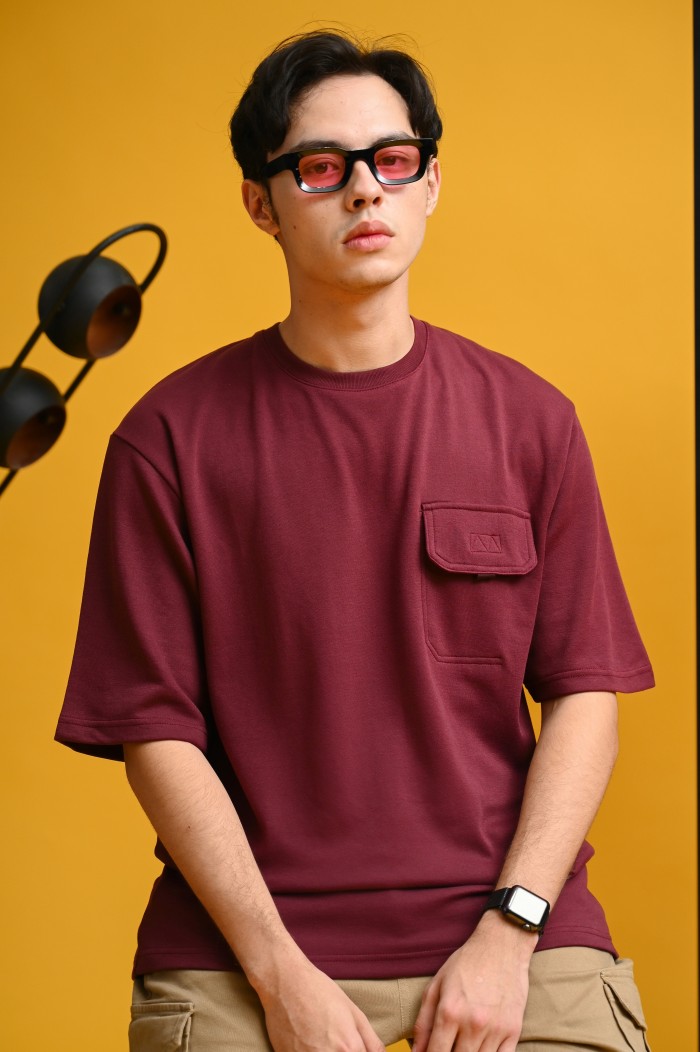 PTDJ14-POCKET OVERSIZED TEES MAROON