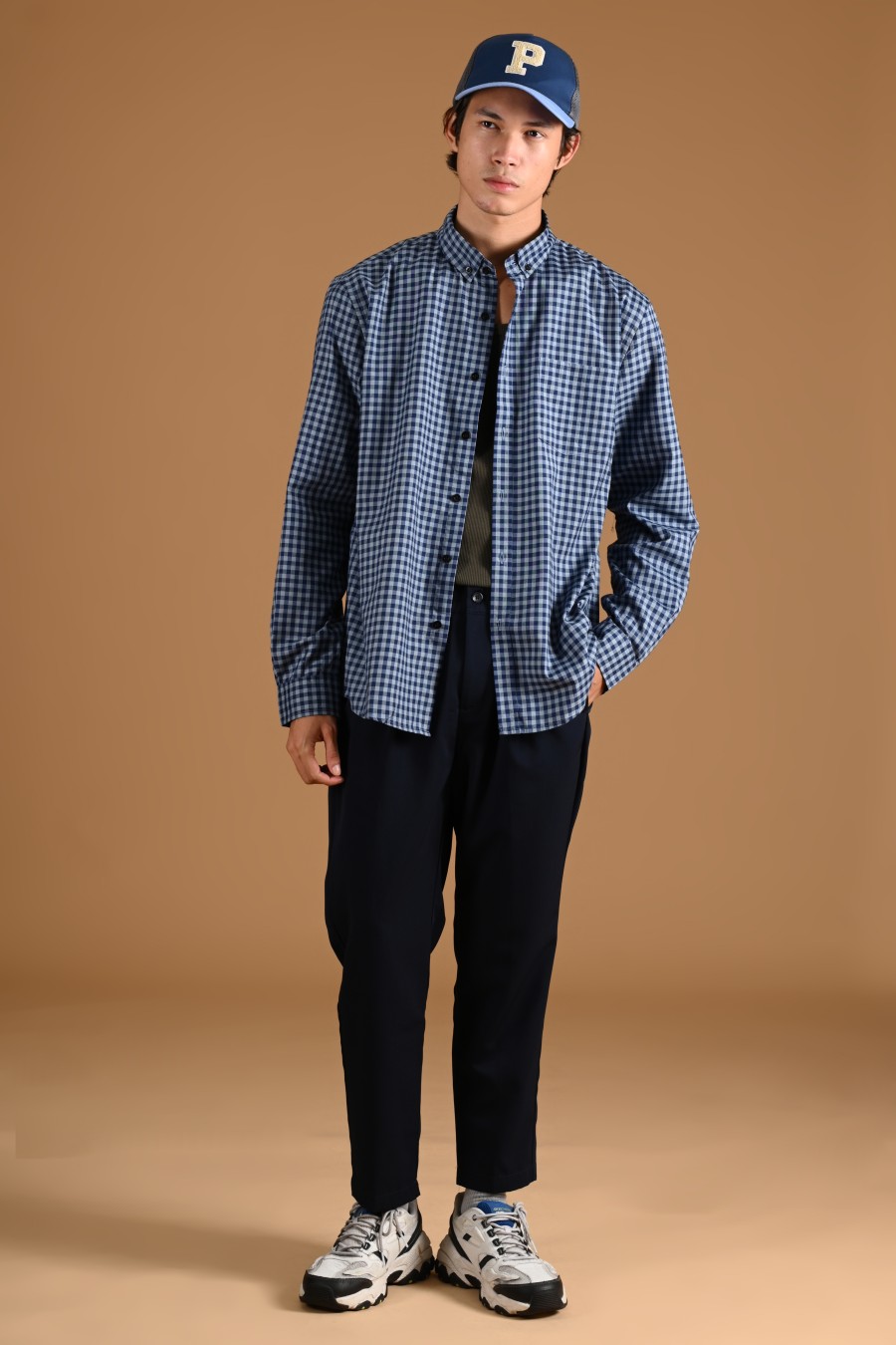 PSCQ68-GINGHAM LONG SLEEVE SHIRT PREPP SCOOTER EDITION NAVY GREY