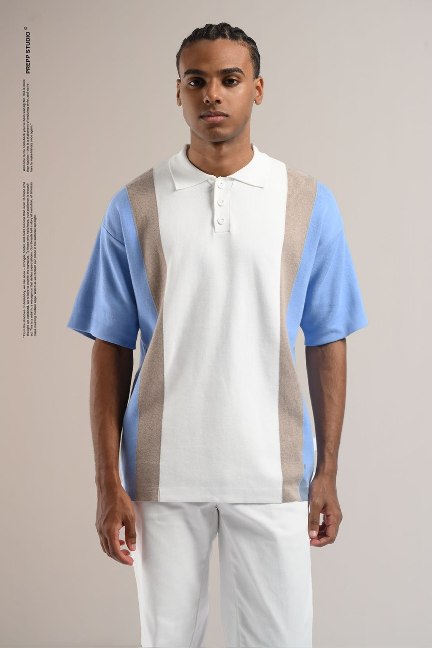 POLO STRIPE SENSE 3 STRIPE LIGHT BLUE CREAM WHITE