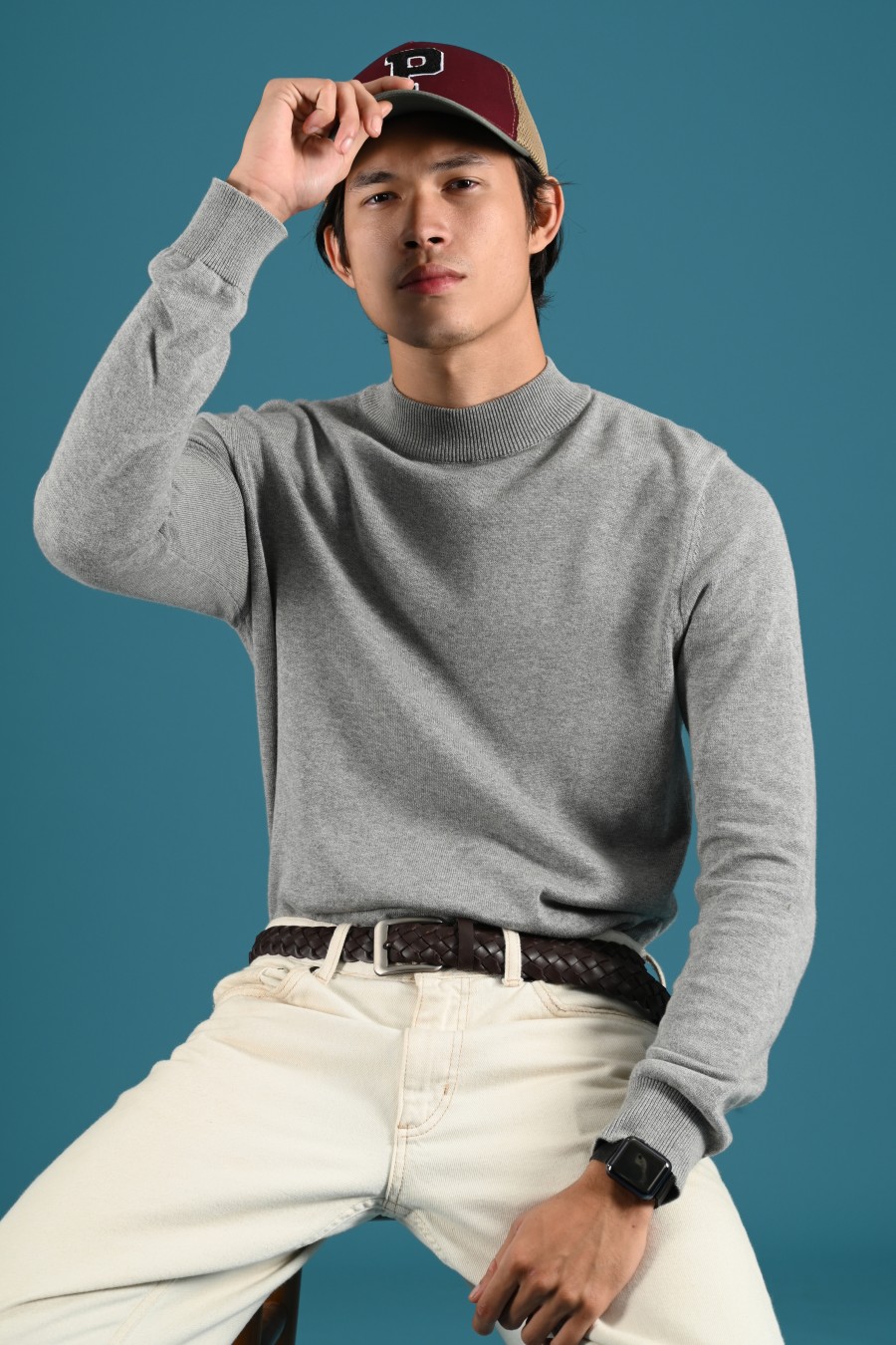POCD10-MOCK NECK SWEATER GREY