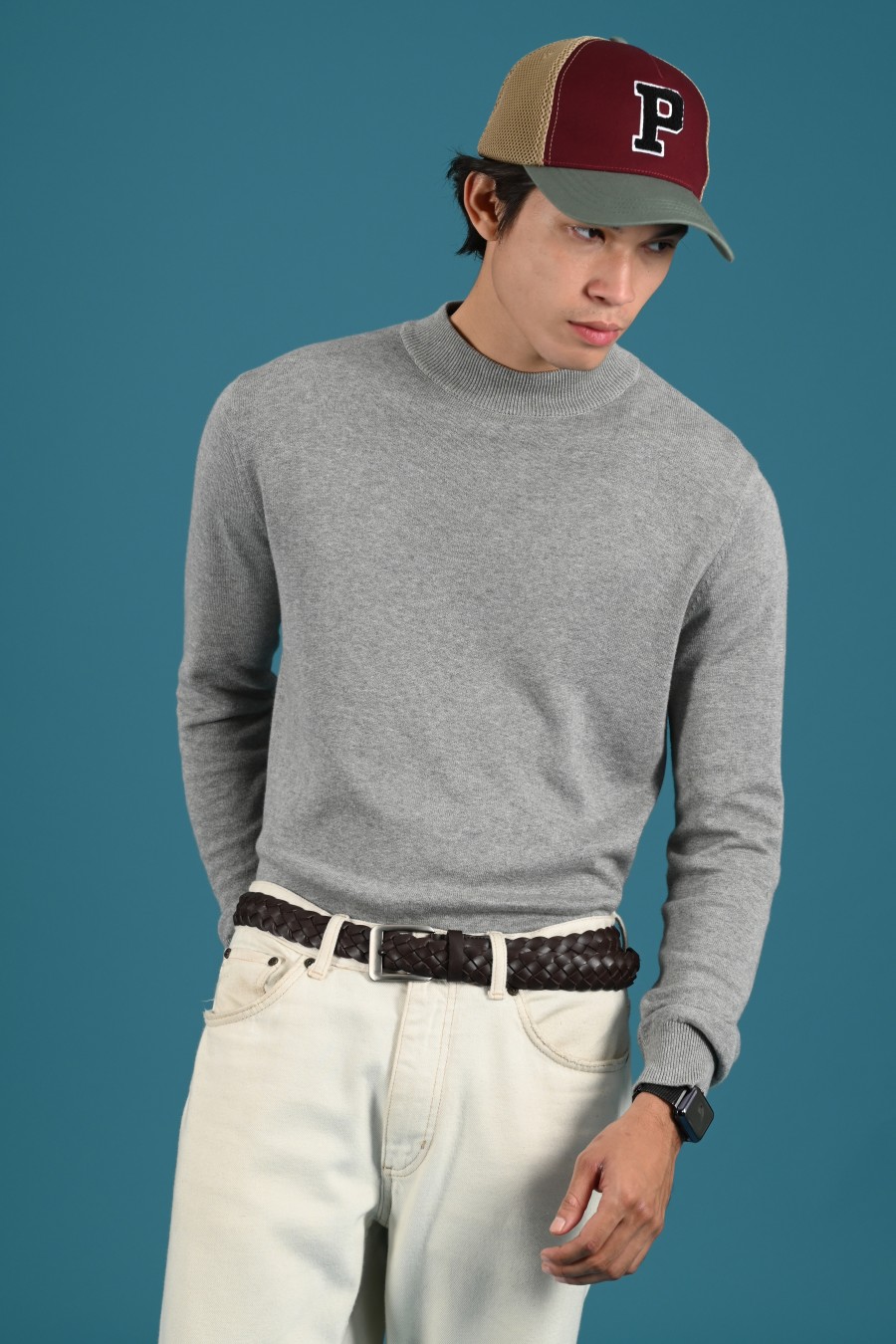 POCD10-MOCK NECK SWEATER GREY