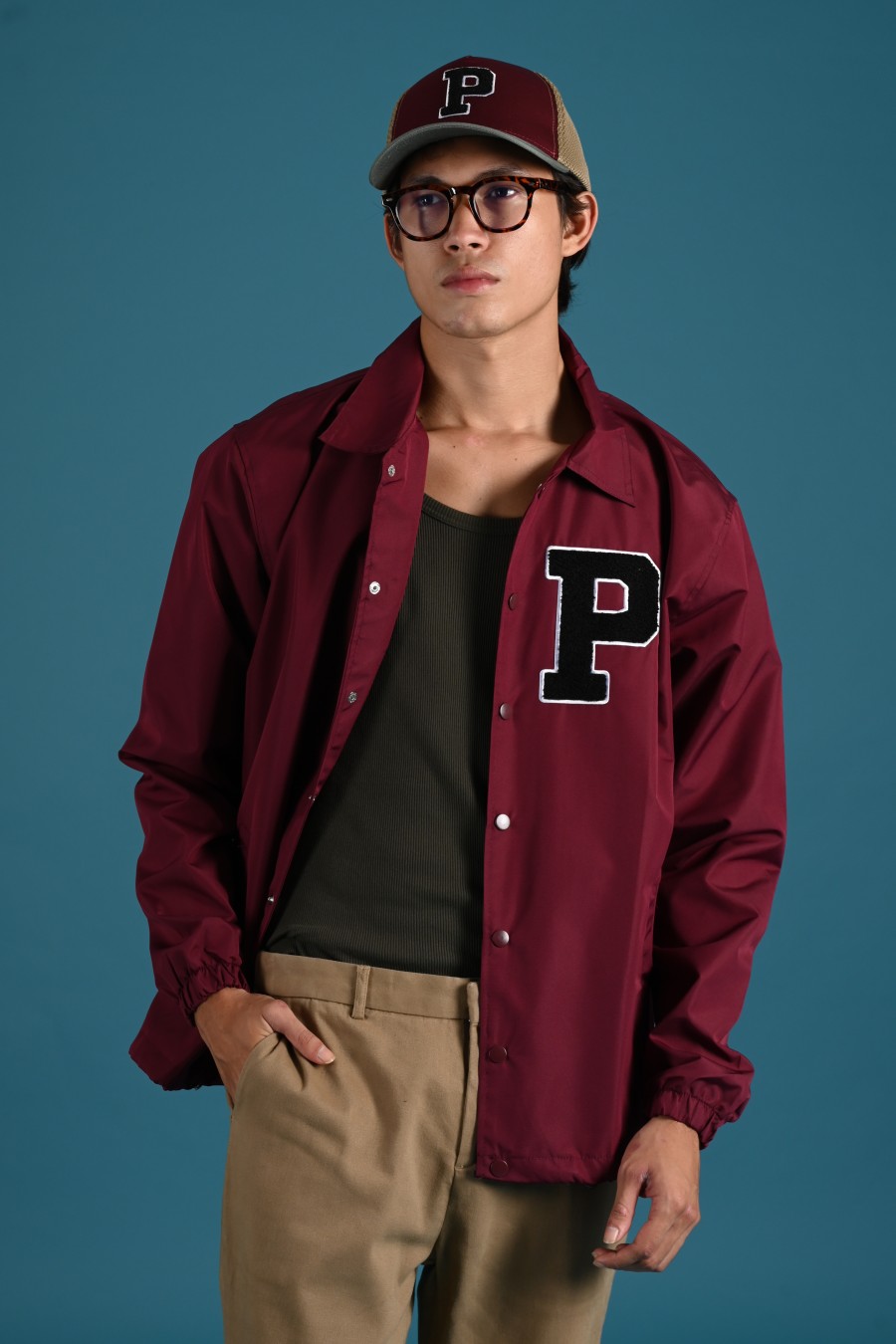 COLLEGIATE COACH JACKET MAROON