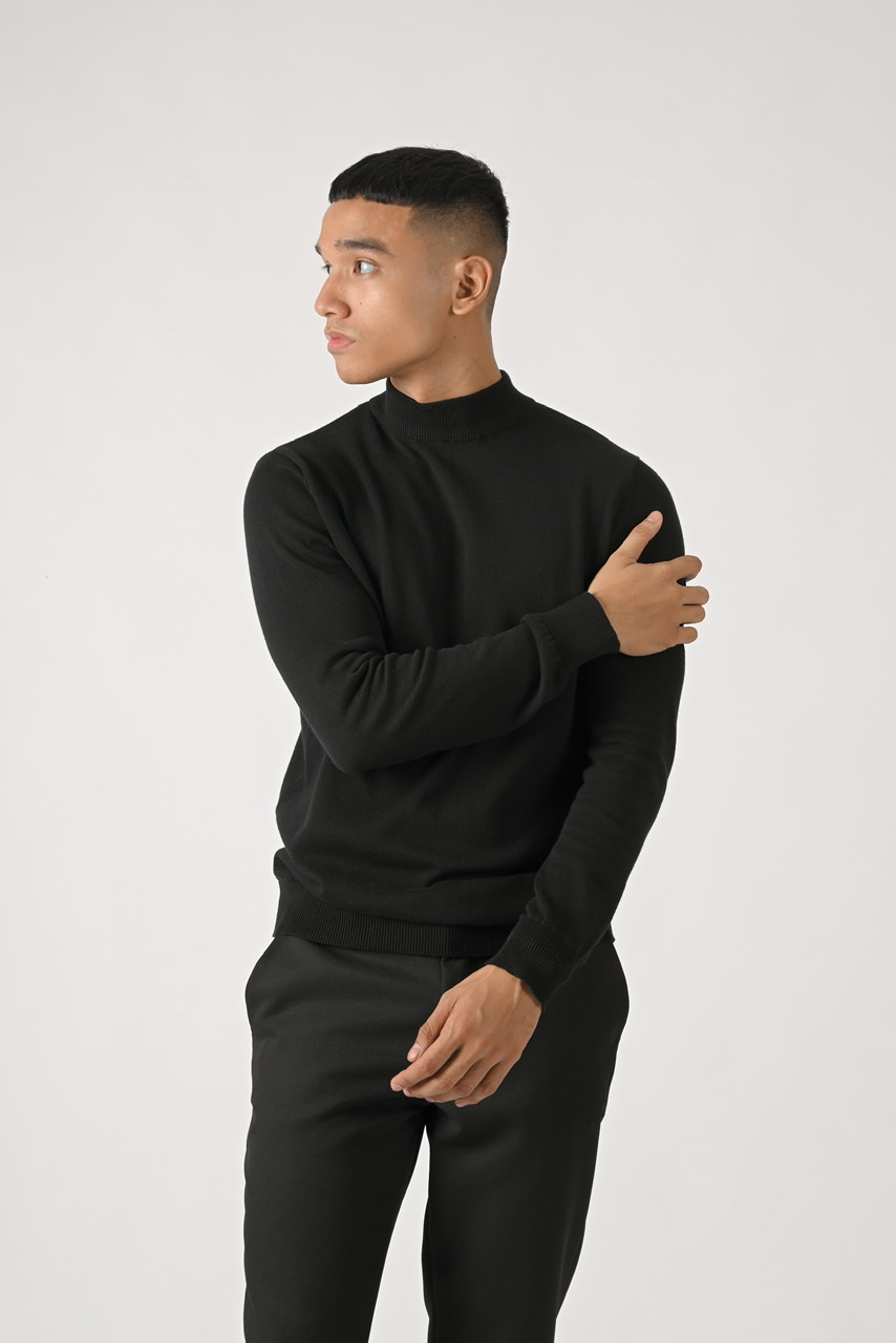 POCD02-MOCK NECK SWEATER BLACK