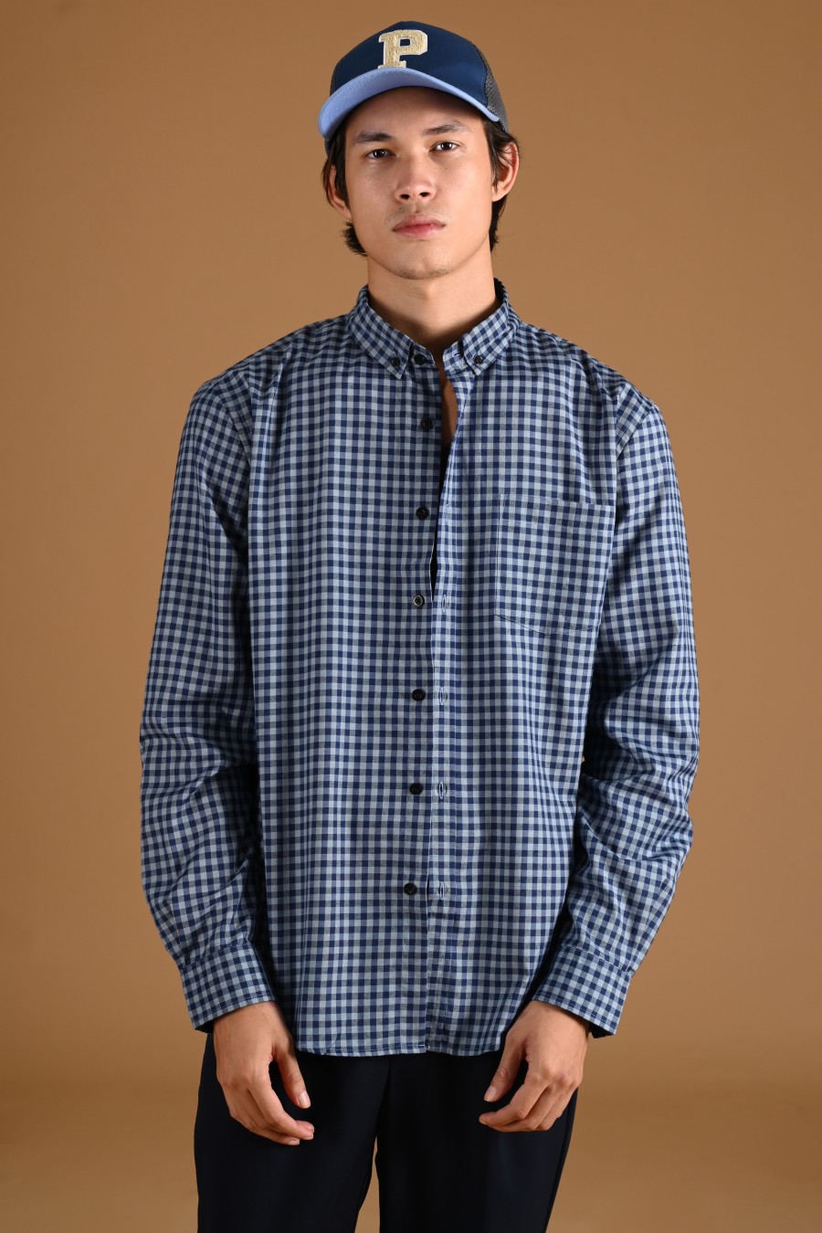 PSCQ68-GINGHAM LONG SLEEVE SHIRT PREPP SCOOTER EDITION NAVY GREY