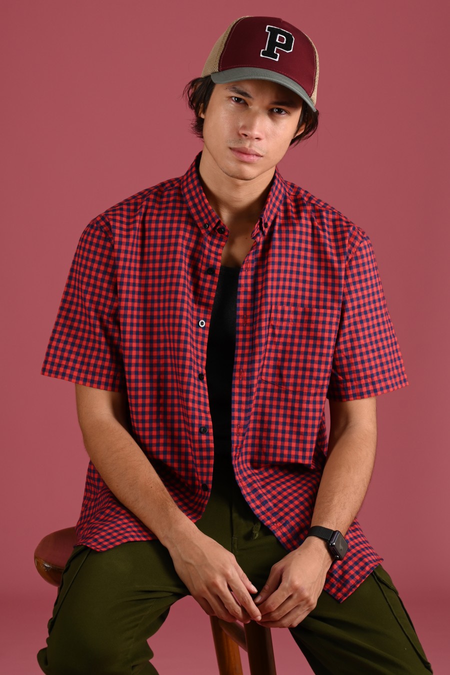 PSCR65-GINGHAM SHORT SLEEVE SHIRT PREPP SCOOTER EDITION RED