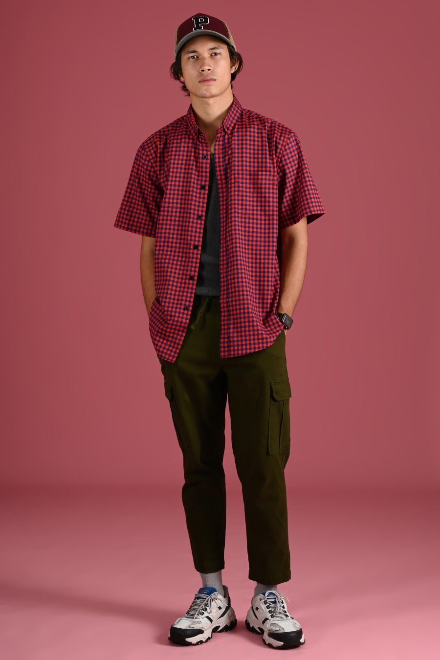 PSCR65-GINGHAM SHORT SLEEVE SHIRT PREPP SCOOTER EDITION RED