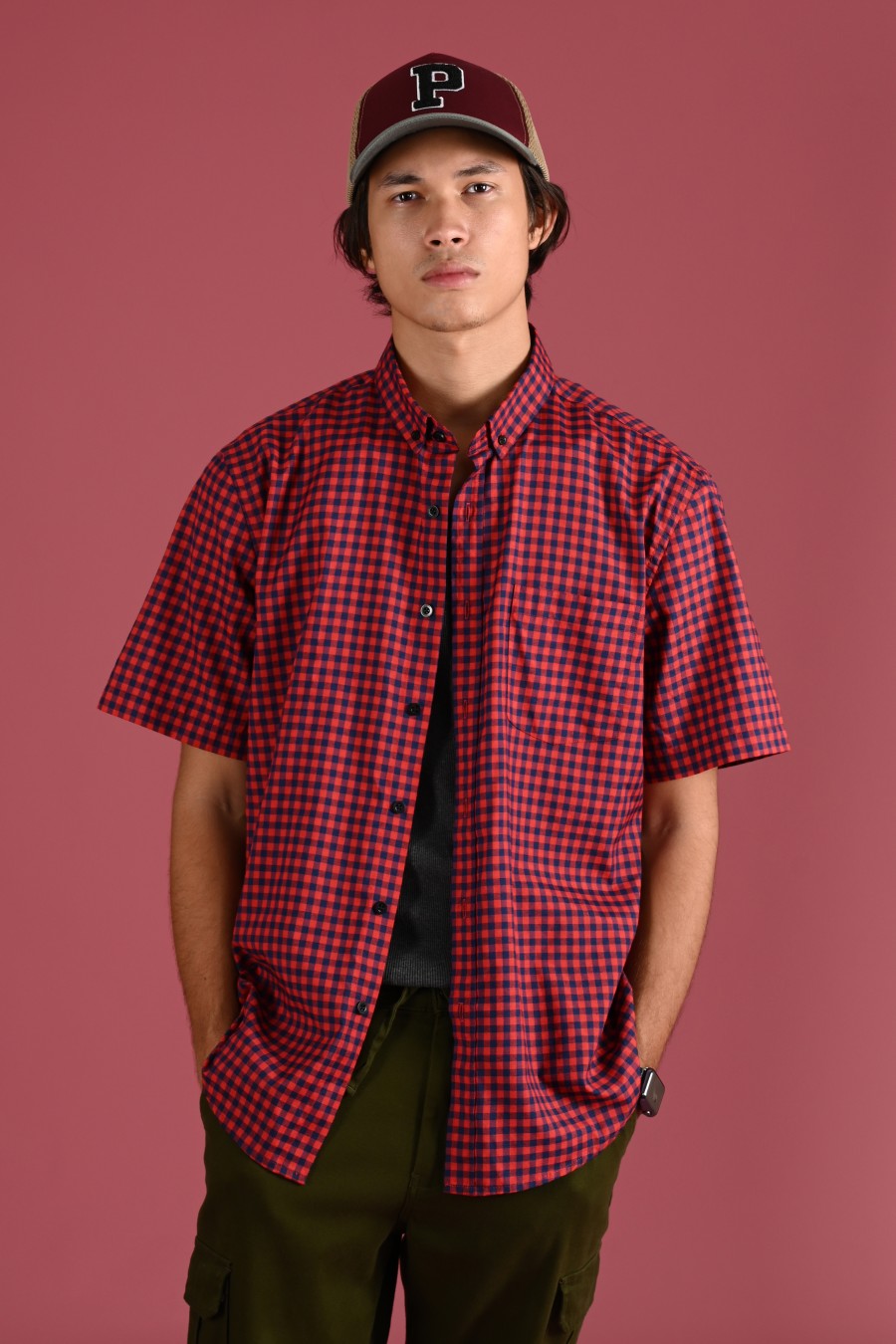 PSCR65-GINGHAM SHORT SLEEVE SHIRT PREPP SCOOTER EDITION RED