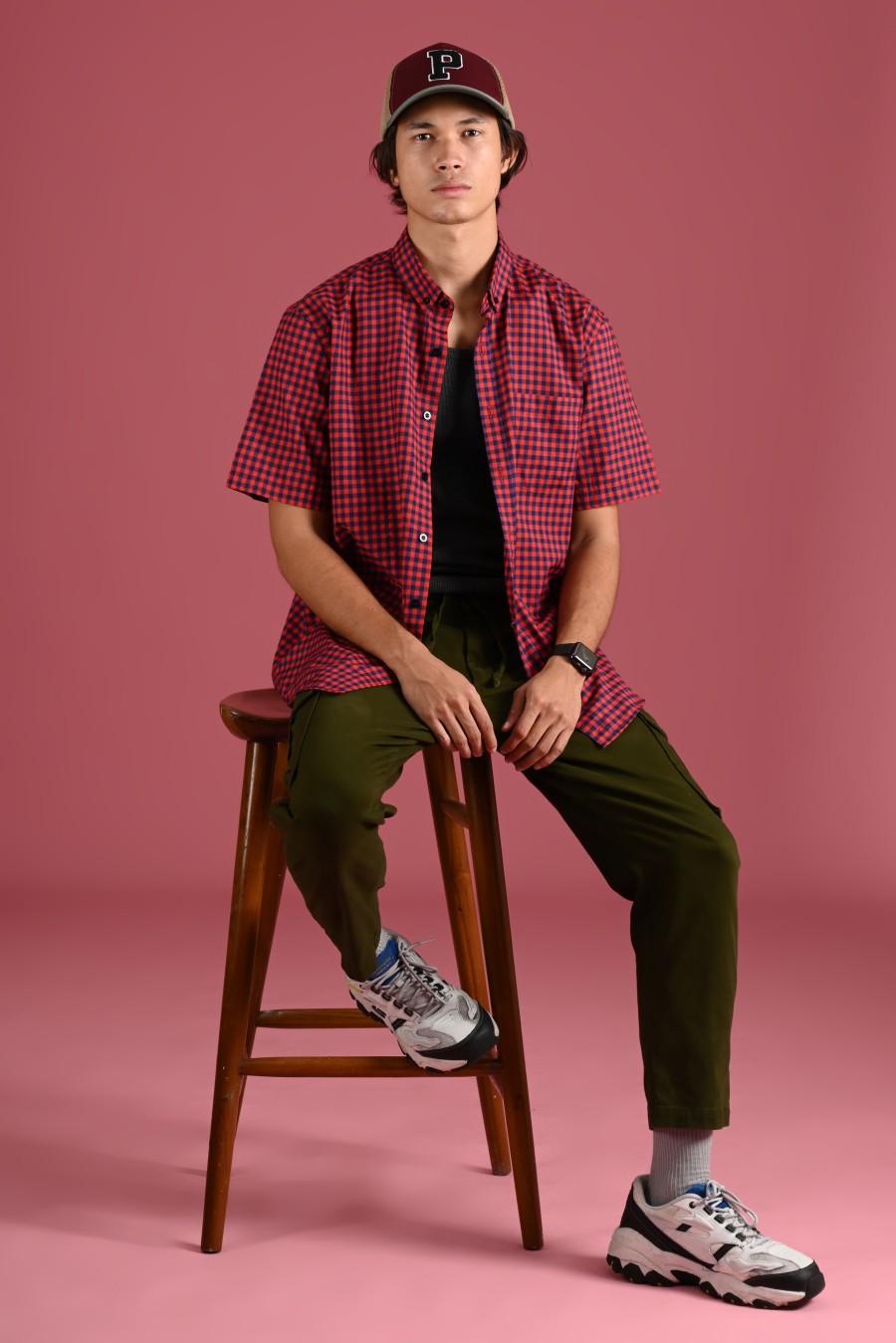 PSCR65-GINGHAM SHORT SLEEVE SHIRT PREPP SCOOTER EDITION RED