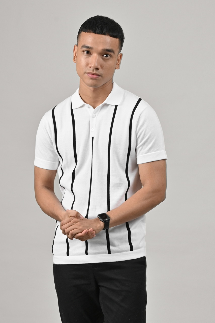 PSAS17-STRIPY POLO WHITE