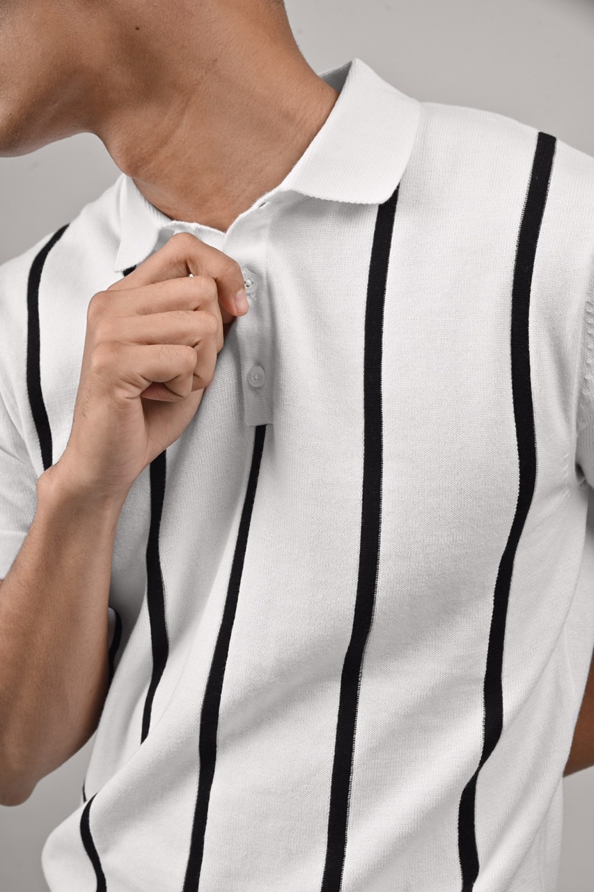 PSAS17-STRIPY POLO WHITE