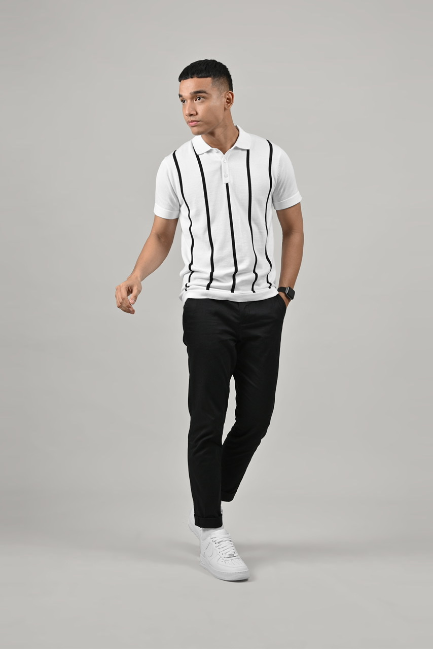 PSAS17-STRIPY POLO WHITE