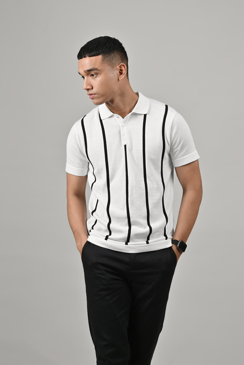 PSAS17-STRIPY POLO WHITE