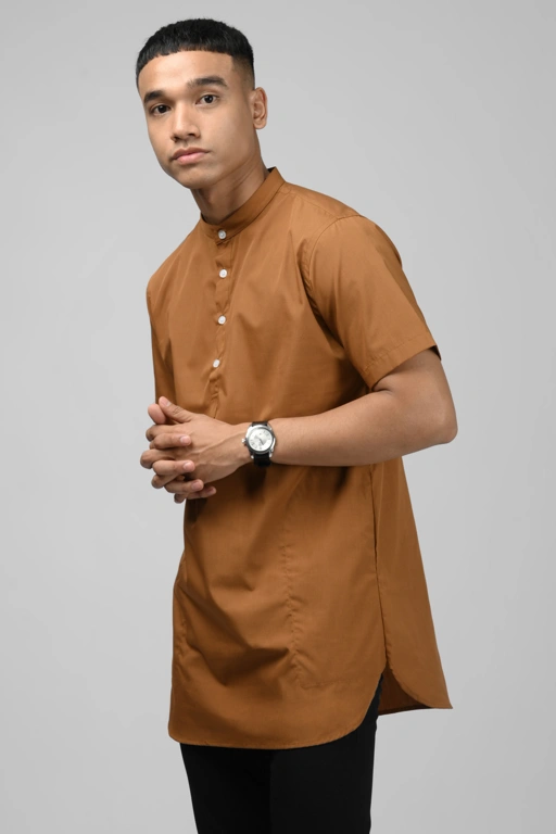 Image of KURTA ELGANT SHORT SLEEVE LIGHT BROWN