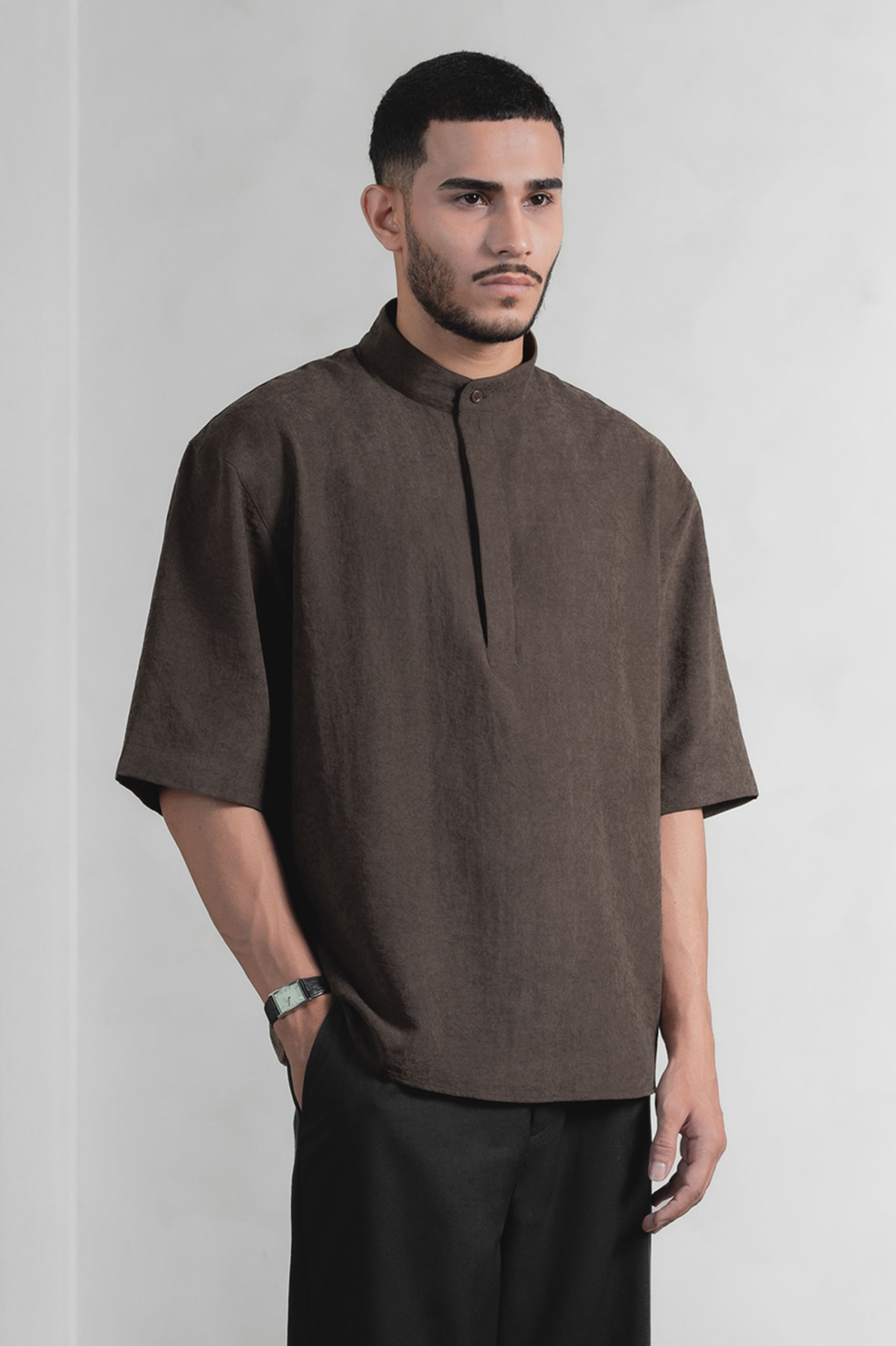 Aiko Half Oversized Shirt Espresso