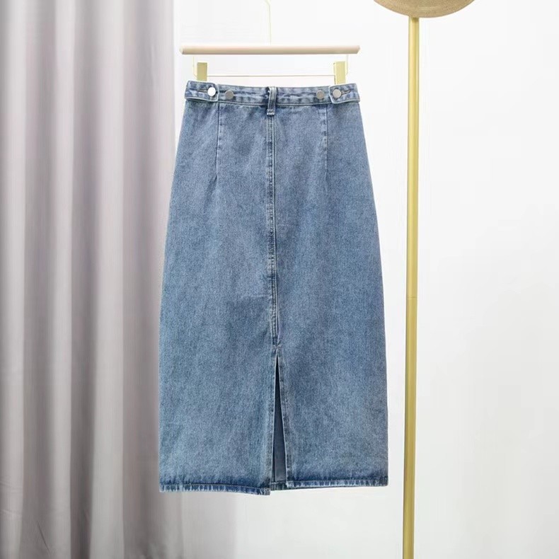LYR336 | SELYRA High Waist Denim Midi Skirt – Korean A-Line Rok Jeans Wanita