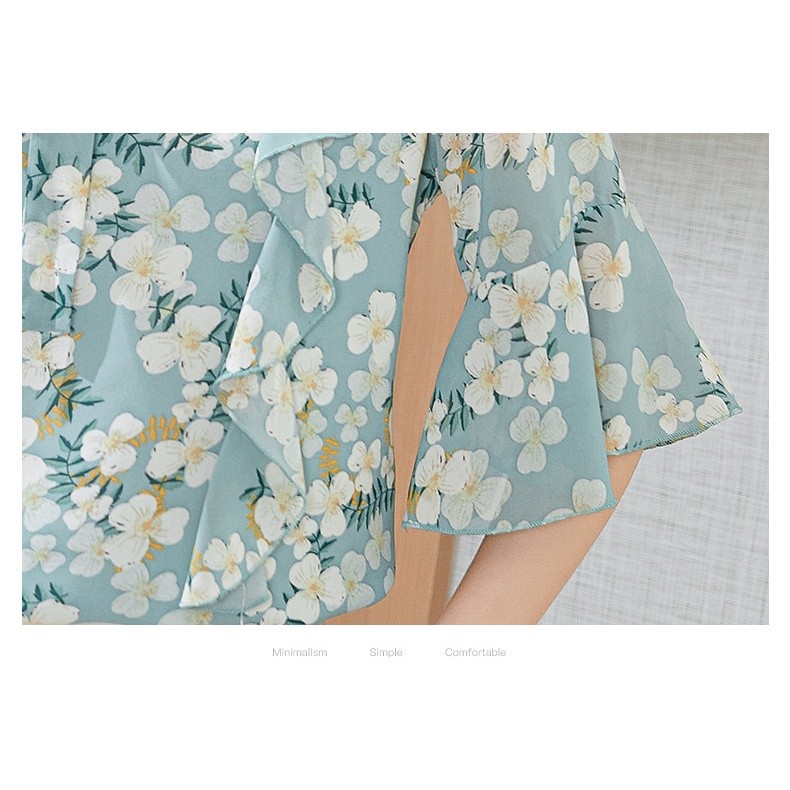 LYR318 | SELYRA Korean Floral Tie Neck Blouse Wanita – Feminine Chiffon Top