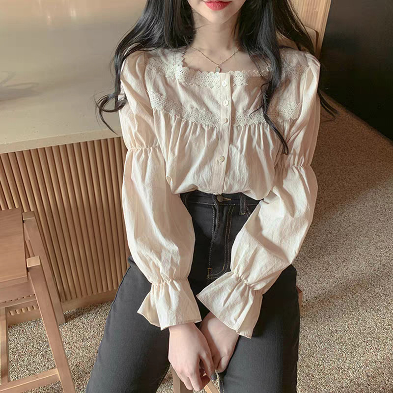 LYR300 | SELYRA Blouse Korea Wanita Cream – Atasan Cewek Feminine Lace Korean Style