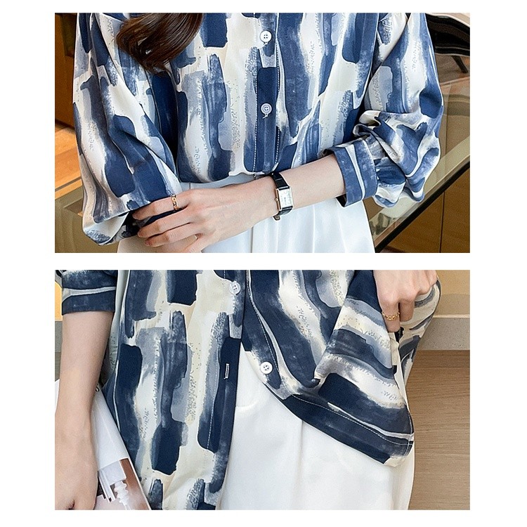 LYR312 | SELYRA Korean Abstract Stripe Blouse Wanita – Long Sleeve Office Top