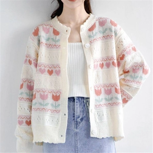 Image of LYR342 | SELYRA Korean Floral Knit Cardigan Wanita – Outer Rajut Feminine Vintage