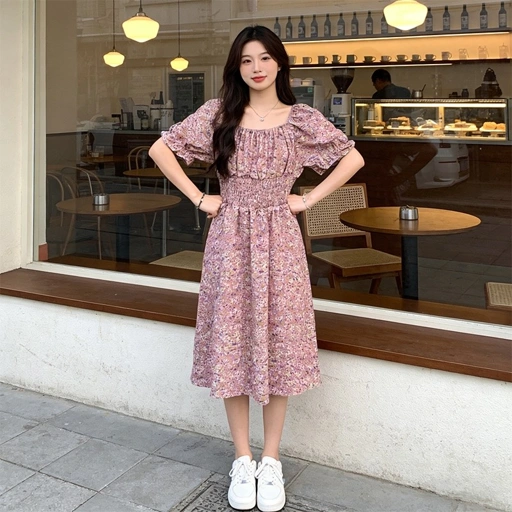 Image of LYR306 | SELYRA Korean Floral Smock Dress Wanita – Dress Bunga Feminine Daily Wear