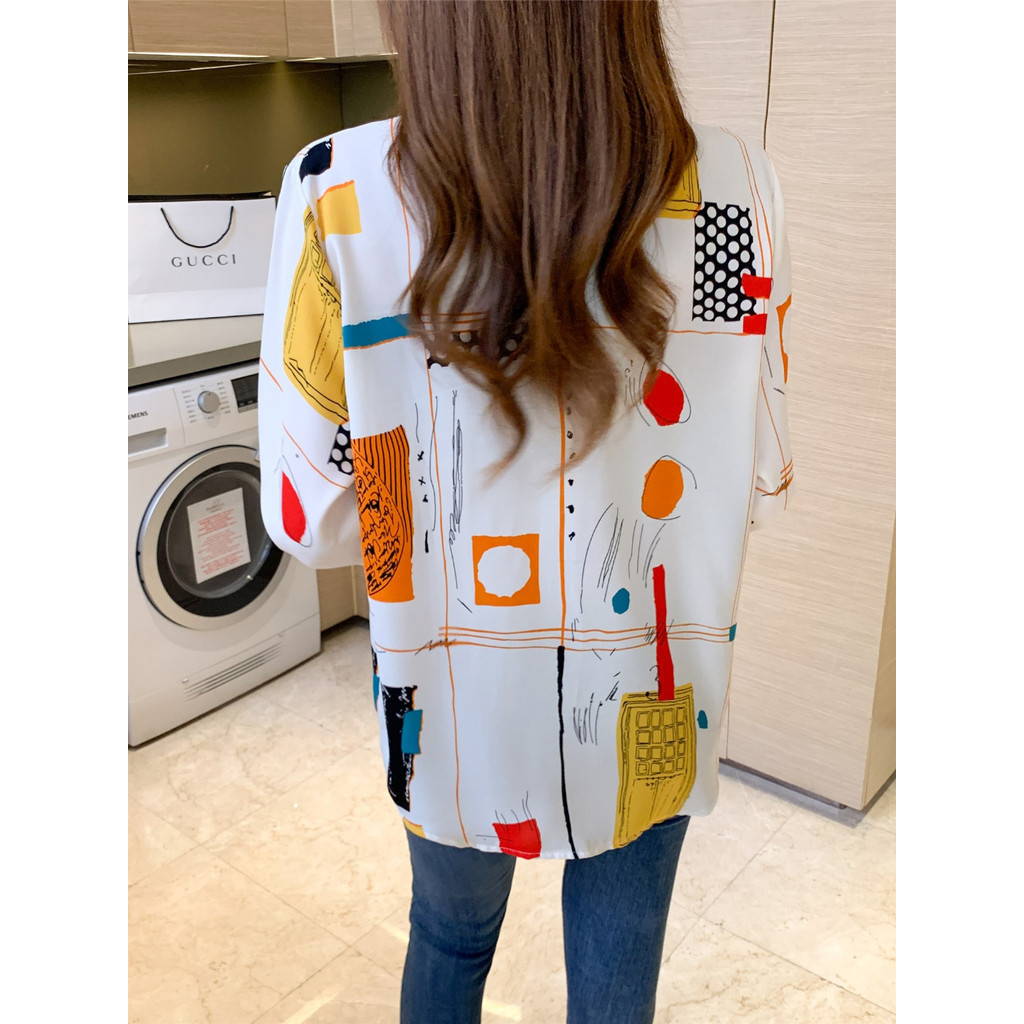 LYR315 | SELYRA Korean Abstract Color Blouse Wanita – Long Sleeve Office Top