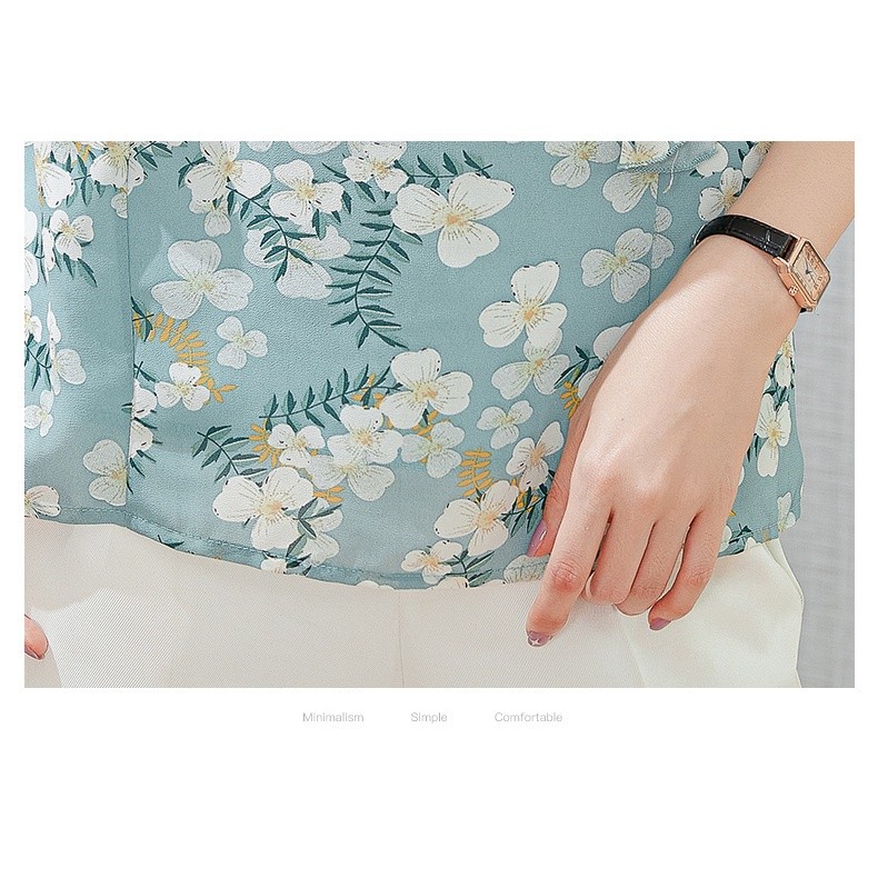 LYR318 | SELYRA Korean Floral Tie Neck Blouse Wanita – Feminine Chiffon Top