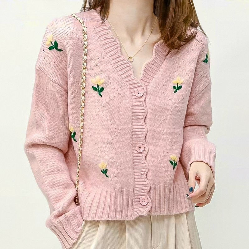 LYR346 | SELYRA Flower Knit Cardigan Wanita – Rajut Feminine Daily