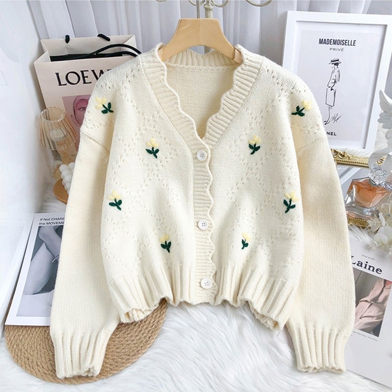 LYR346 | SELYRA Flower Knit Cardigan Wanita – Rajut Feminine Daily