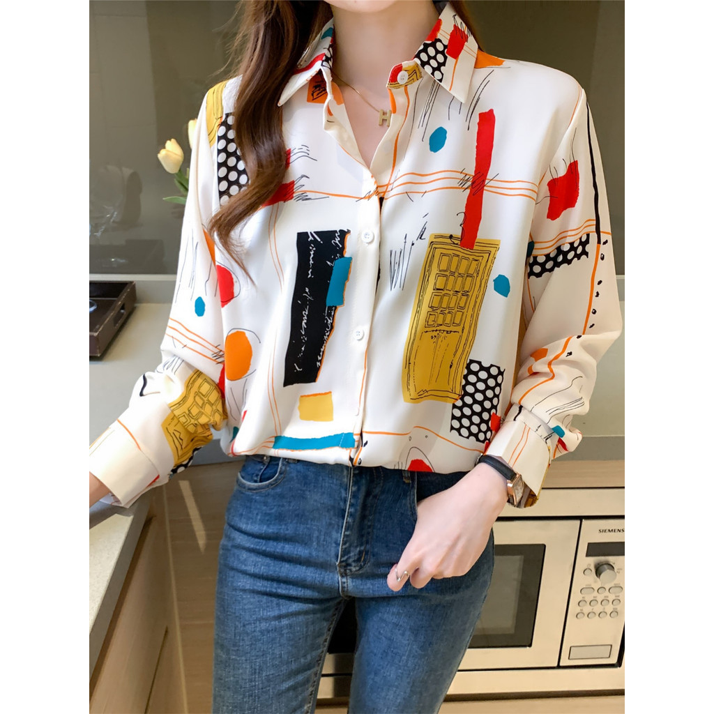 LYR315 | SELYRA Korean Abstract Color Blouse Wanita – Long Sleeve Office Top
