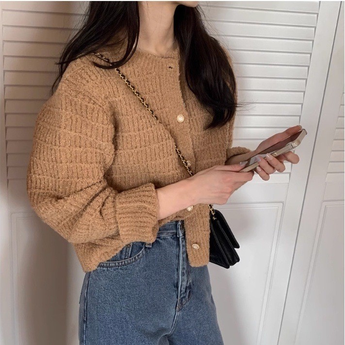 LYR340 | SELYRA Korean Tweed Knit Cardigan Wanita – Outer Rajut Feminine Elegant