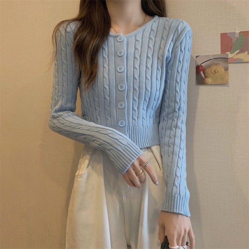 LYR343 | SELYRA Korean Slim Fit Cable Cardigan Wanita – Rajut Feminine Daily