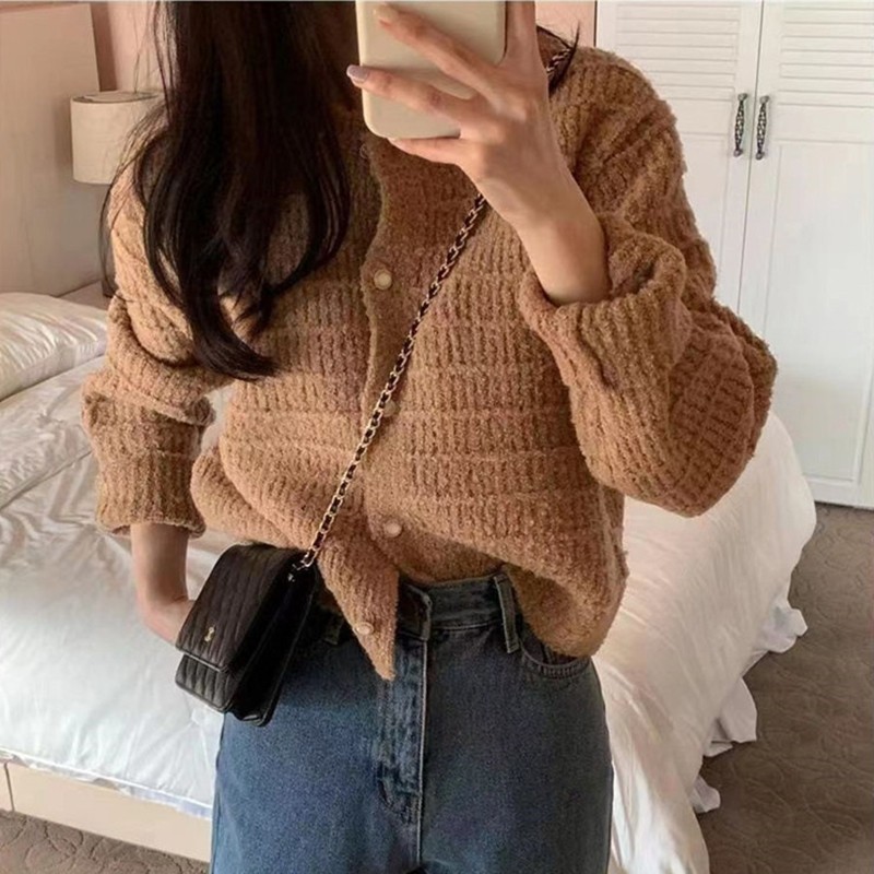 LYR340 | SELYRA Korean Tweed Knit Cardigan Wanita – Outer Rajut Feminine Elegant