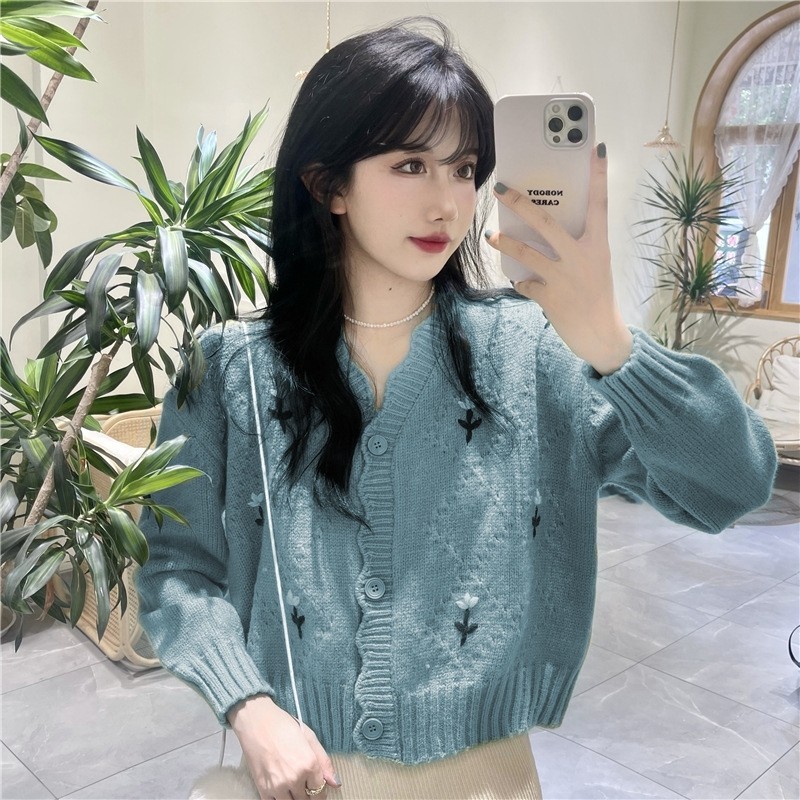 LYR346 | SELYRA Flower Knit Cardigan Wanita – Rajut Feminine Daily