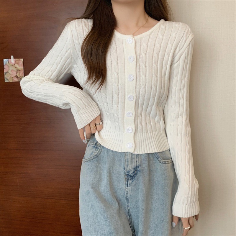LYR343 | SELYRA Korean Slim Fit Cable Cardigan Wanita – Rajut Feminine Daily