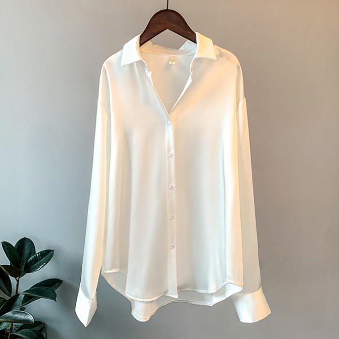 LYR314 | SELYRA Korean Silky Basic Blouse Wanita – Long Sleeve Office Top