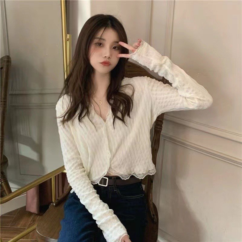 LYR308 | SELYRA Soft Korean Knit Blouse Wanita – V Neck Textured Daily Top