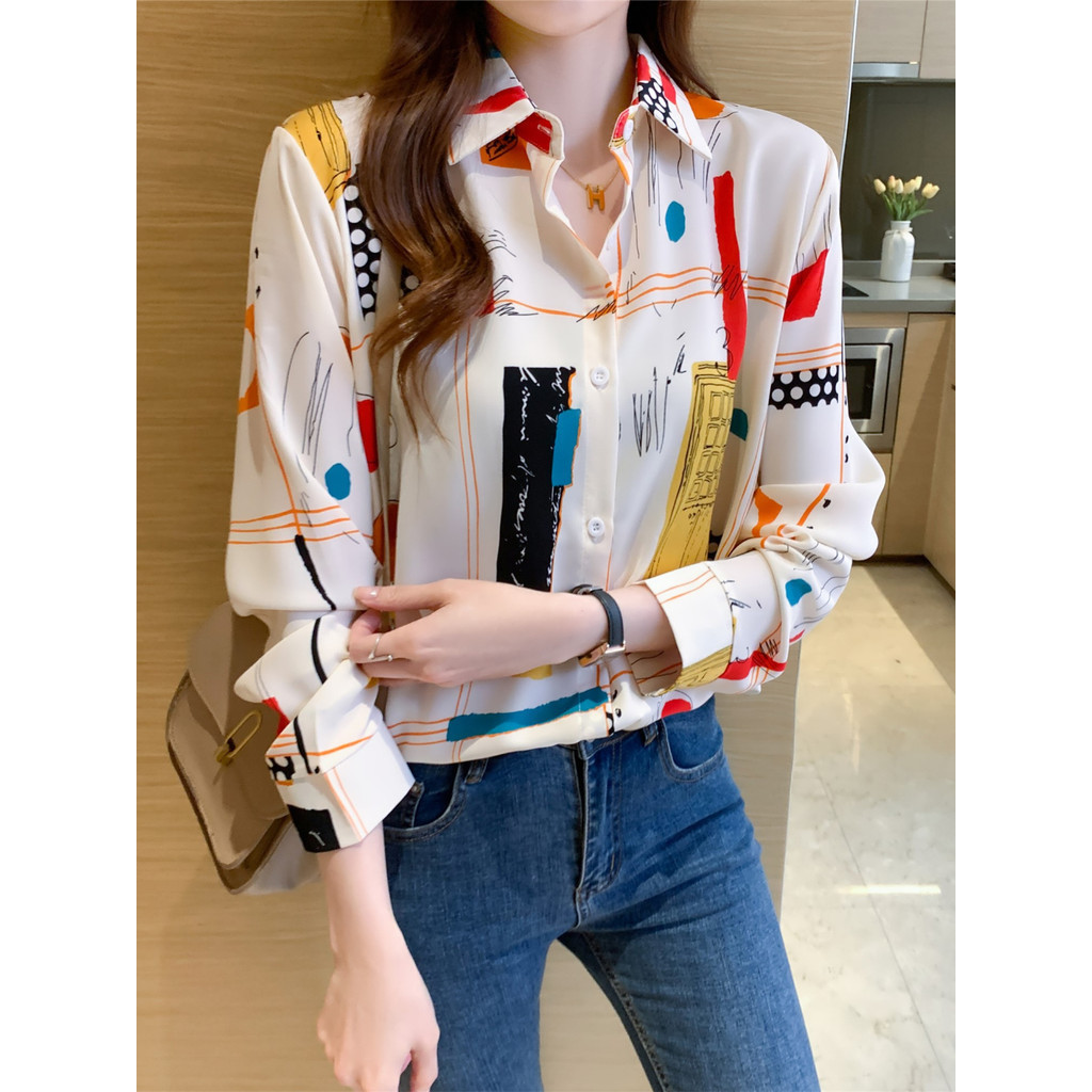 LYR315 | SELYRA Korean Abstract Color Blouse Wanita – Long Sleeve Office Top