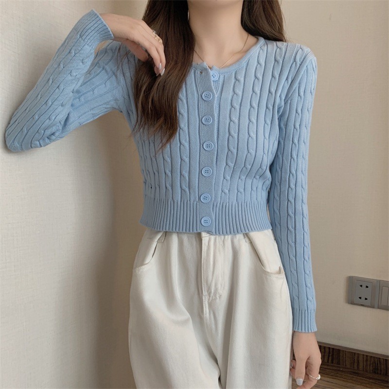 LYR343 | SELYRA Korean Slim Fit Cable Cardigan Wanita – Rajut Feminine Daily