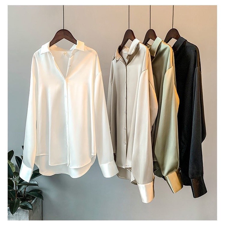 LYR314 | SELYRA Korean Silky Basic Blouse Wanita – Long Sleeve Office Top