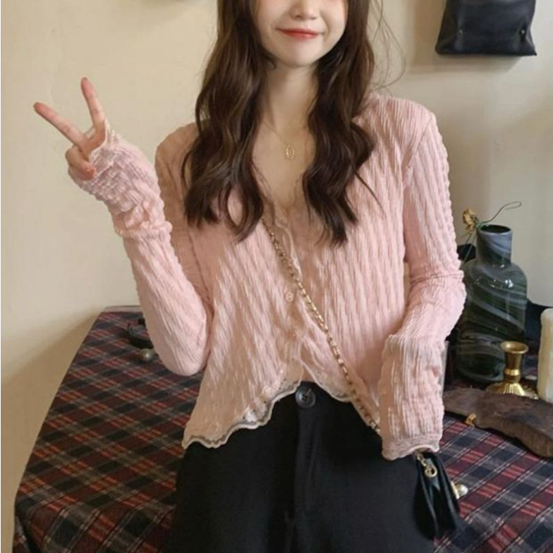 LYR308 | SELYRA Soft Korean Knit Blouse Wanita – V Neck Textured Daily Top
