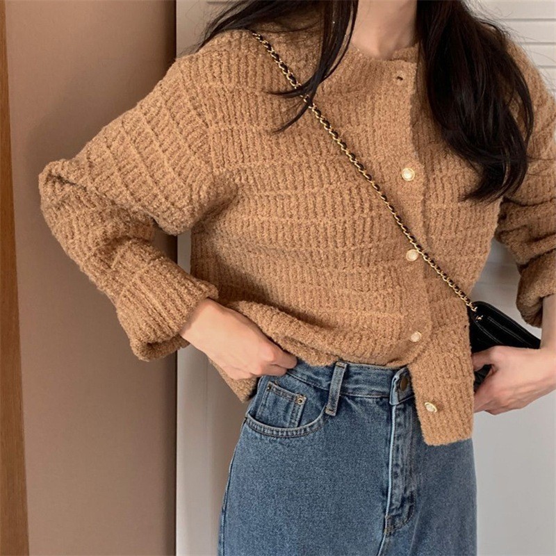 LYR340 | SELYRA Korean Tweed Knit Cardigan Wanita – Outer Rajut Feminine Elegant