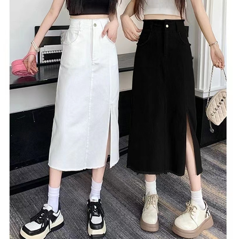 LYR335 | SELYRA High Waist A-Line Midi Skirt – Front Slit Casual Rok Wanita