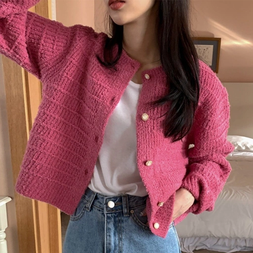Image of LYR340 | SELYRA Korean Tweed Knit Cardigan Wanita – Outer Rajut Feminine Elegant