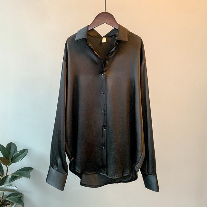 LYR314 | SELYRA Korean Silky Basic Blouse Wanita – Long Sleeve Office Top