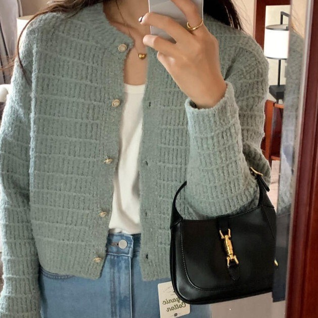 LYR340 | SELYRA Korean Tweed Knit Cardigan Wanita – Outer Rajut Feminine Elegant