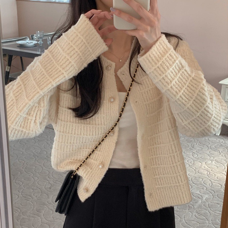 LYR340 | SELYRA Korean Tweed Knit Cardigan Wanita – Outer Rajut Feminine Elegant