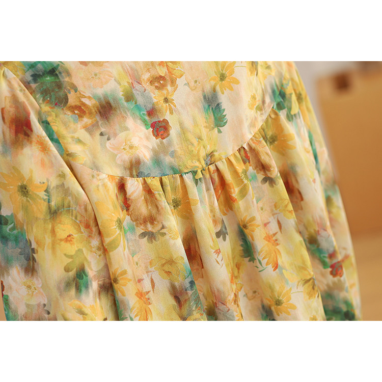 LYR309 | SELYRA Korean Floral Blouse Wanita – Soft Chiffon Long Sleeve Top