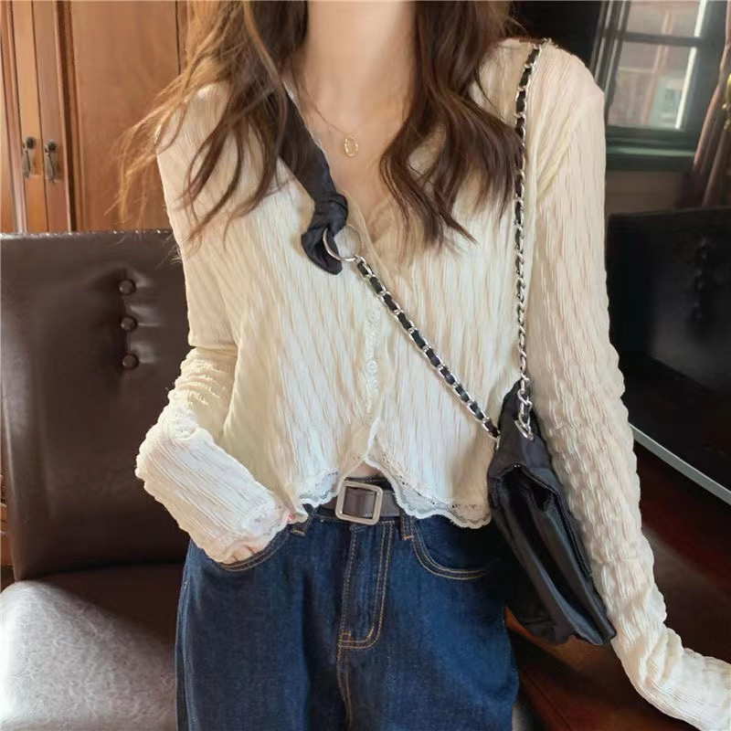LYR308 | SELYRA Soft Korean Knit Blouse Wanita – V Neck Textured Daily Top