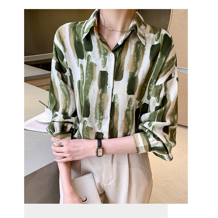 LYR312 | SELYRA Korean Abstract Stripe Blouse Wanita – Long Sleeve Office Top