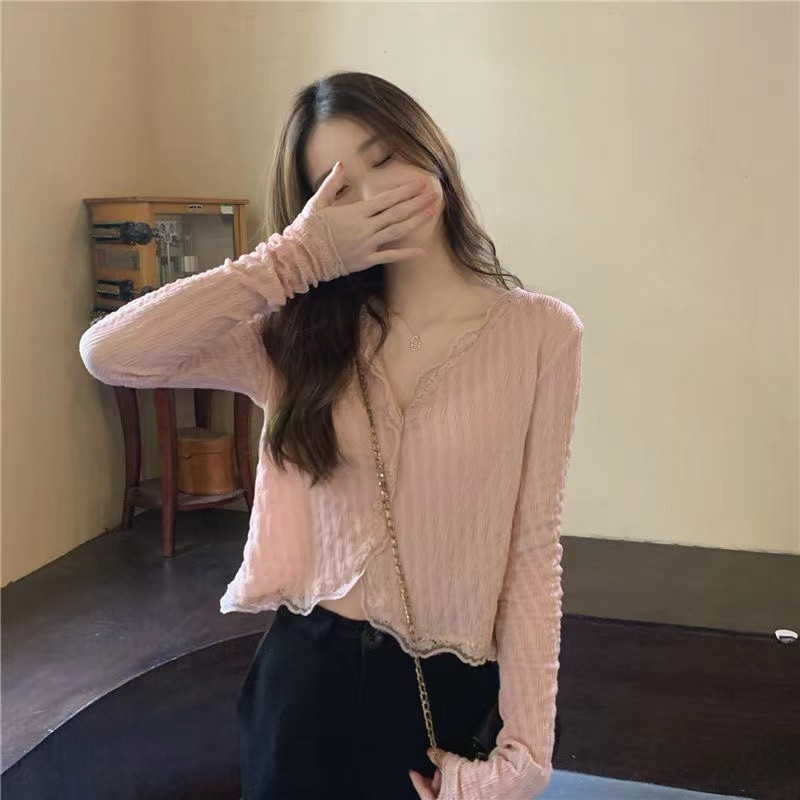 LYR308 | SELYRA Soft Korean Knit Blouse Wanita – V Neck Textured Daily Top